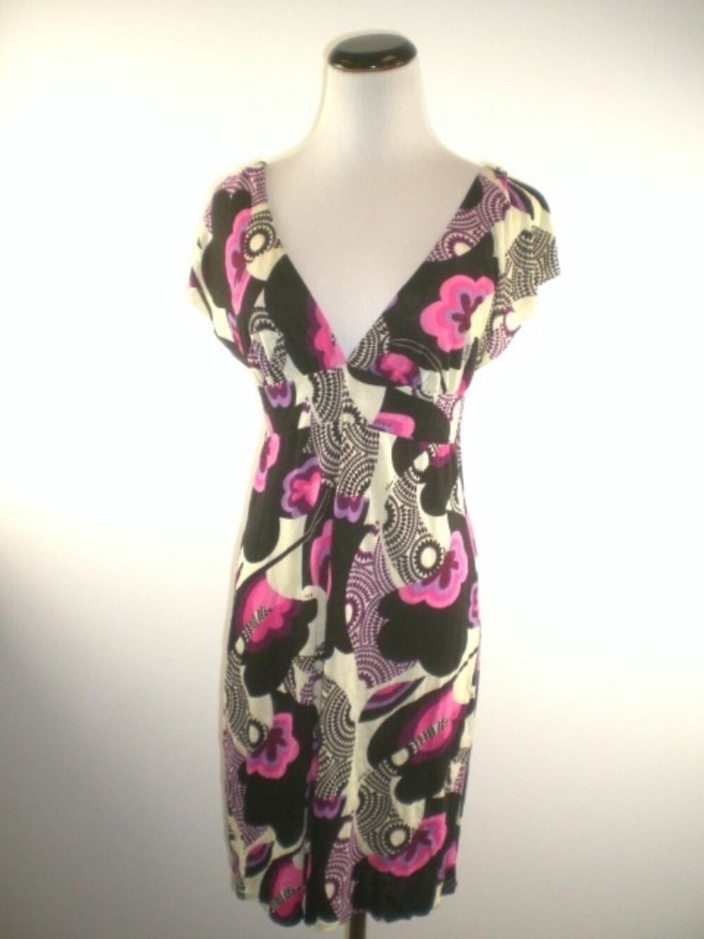 T-BAGS KNIT Pink black low back floral knit DRESS made in USA M